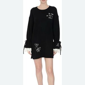 Cinq à Sept Tasha Ruffle Cuff Long Sleeve Sweater Dress in Black/Ivory